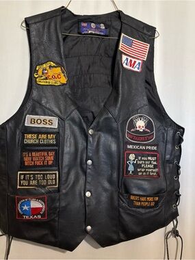 Paragon Leather & Sports (Private) Limited Black Biker Vest w/Assorted Patches